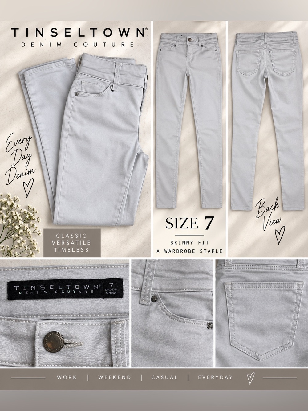 Tinseltown Denim Couture Stone/white high waist skinny jeans